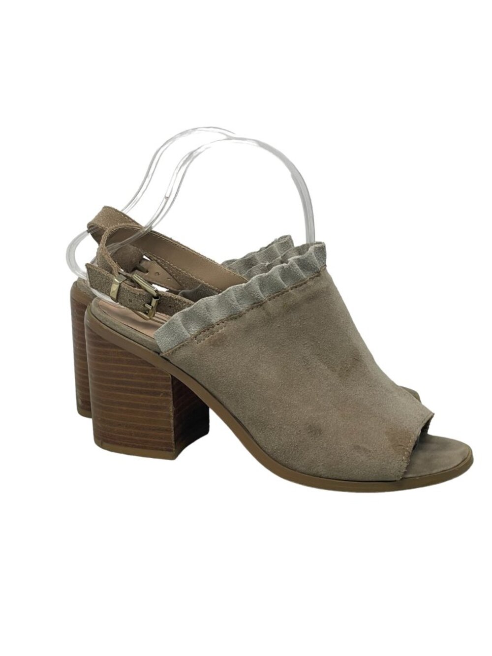 Sbicca Shoes Sandal Size 7 Ruffle Frilly Open Toe Buckle Slingback Suede Leather